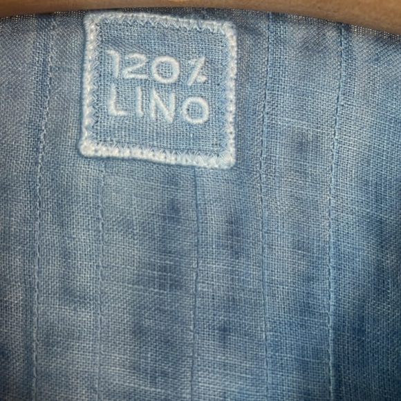 120% LINO Lisette Linen Top Blue Jewels Size 40/4 Italian Luxury Top NWOT - Picture 5 of 8